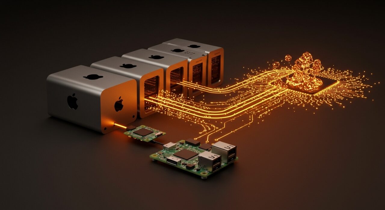 Mac mini convertidos en servidores dedicados gestionados por Raspberry Pi para infraestructura cloud y desarrollo macOS en startups tecnológicas.