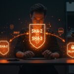 Comparativa visual de funciones hash SHA-2, SHA-3 y BLAKE3 en entorno tecnológico para SaaS y startups con enfoque en seguridad y rendimiento.