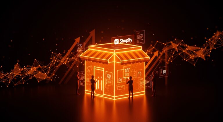 Shopify mostrando crecimiento exponencial en tráfico y órdenes impulsados por IA en el comercio electrónico.