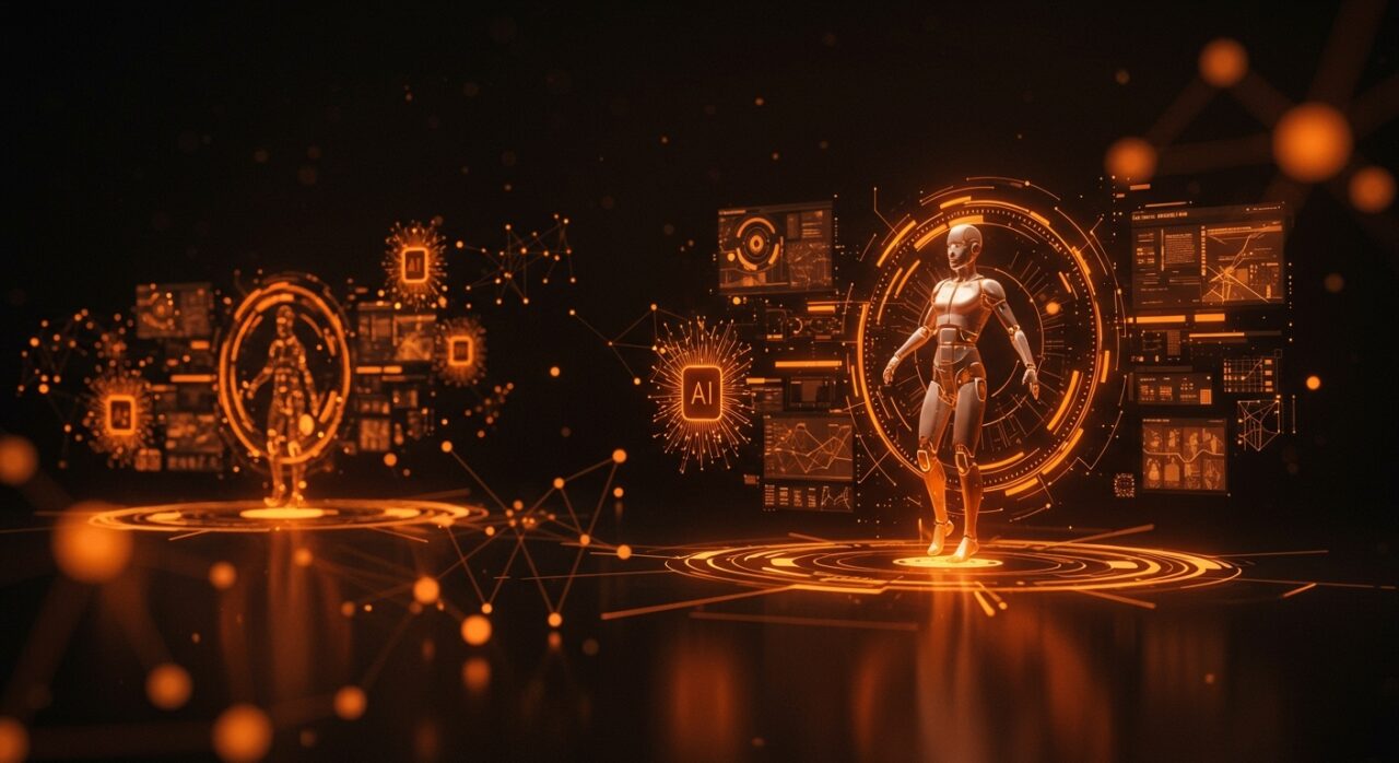 SIMA 2 de DeepMind como agente inteligente en entornos virtuales 3D, representando IA aplicada y aprendizaje autónomo para gaming y SaaS.