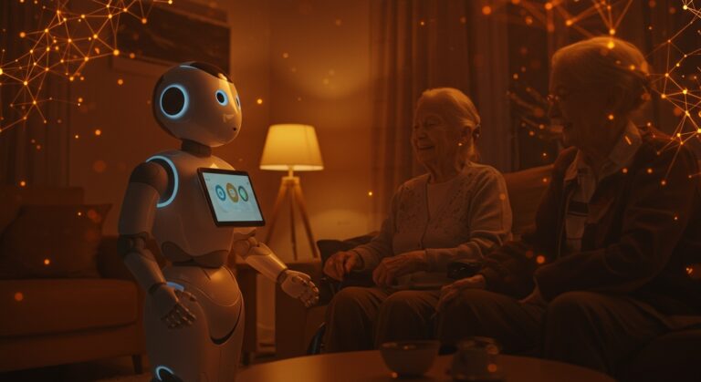 Robot social chileno interactuando con adulto mayor, promoviendo bienestar emocional e inclusión tecnológica.