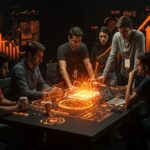 Startups latinoamericanas colaborando y liderando innovación en South Summit Brazil con representaciones visuales de venture capital y networking.