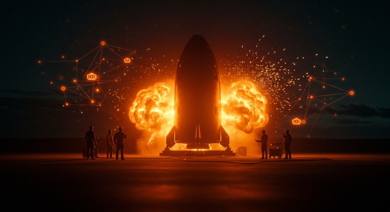 Explosión controlada del Starship de SpaceX durante pruebas, ilustrando aprendizajes clave en innovación y gestión de riesgos para startups deeptech.