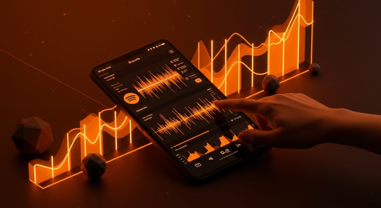 Visual editorial que representa el lanzamiento de Spotify Premium Platinum con streaming lossless en mercados tecnológicos, destacando modelos de suscripción y tendencias de tecnología de consumo.