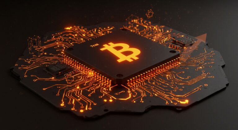 Chip de minería Kamikaze 7 nm de startup japonesa destacando innovación tecnológica y eficiencia en blockchain.