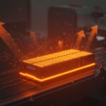 Batería de estado sólido ultrafina suiza destacada en línea de producción tecnológica, representa innovación y hardware sostenible en startups.