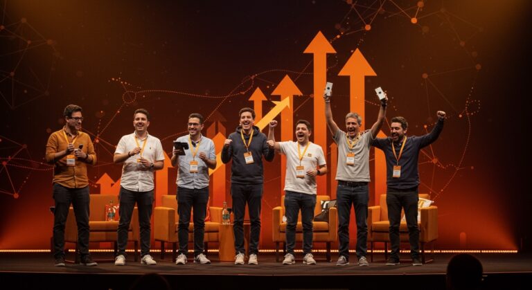 Startups andaluzas celebrando éxito en Web Summit Lisboa 2025, destacando innovación, emprendimiento y tecnología.