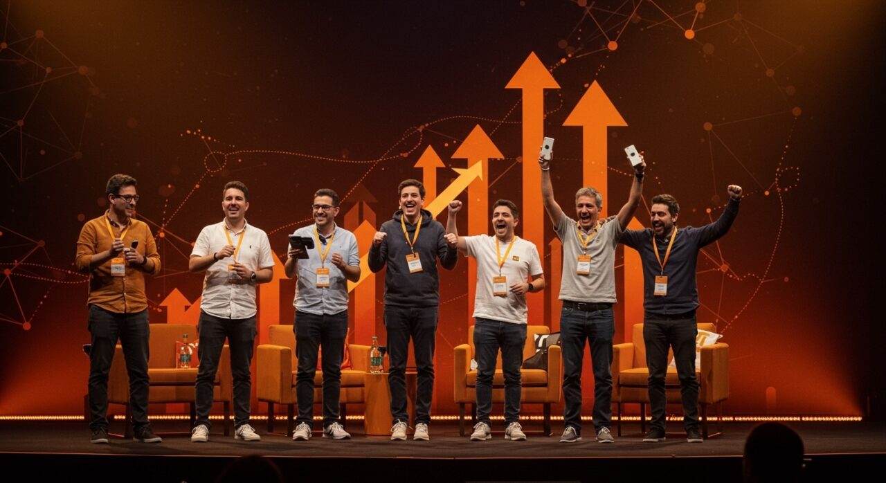 Startups andaluzas celebrando éxito en Web Summit Lisboa 2025, destacando innovación, emprendimiento y tecnología.