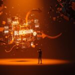 Análisis visual de Substrate blockchain y evaluación de startups en tecnología disruptiva con metáforas sobre fraude e inversión.