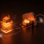 Optimización y seguridad de contenedores Docker en entornos SaaS representados con iconografía digital y metáforas visuales de automatización y DevOps.