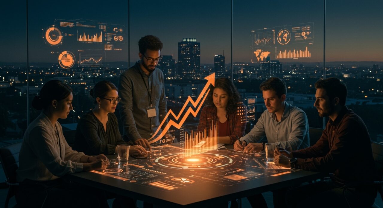 Fundadores tecnológicos latinoamericanos colaborando y explorando tendencias de innovación y startups en StrictlyVC Palo Alto.