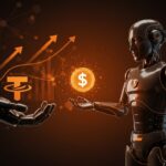 Inversión millonaria de Tether en Neura Robotics ilustrada con robot humanoide y flujos de financiación en tecnología robótica.