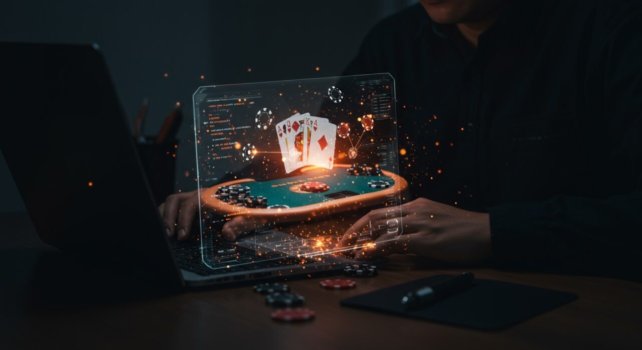 Desarrollo en Python de Texas Hold'em online con IA en tiempo real usando Flask-SocketIO, destacando inteligencia artificial aplicada en juegos.