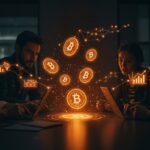 Innovación y tokenización en startups de LATAM representadas por tokens digitales y redes blockchain en un ambiente de emprendimiento moderno.