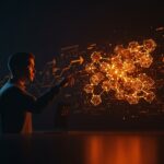 Visualización de esquema JSON eficiente para IA y desarrollo SaaS con validación rápida y automatización en tonos naranja y negro.