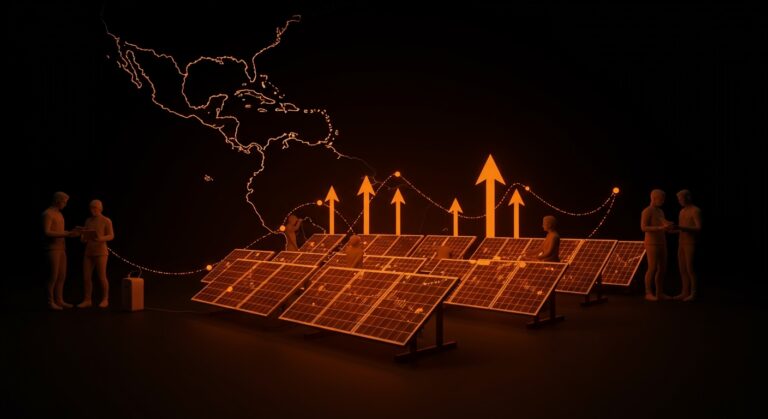 Minigranjas solares iluminadas en Latinoamérica representando financiamiento cleantech y expansión de startups de energía solar.