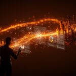 Fundador construyendo para la web en 2025 con inteligencia artificial y tendencias tecnológicas en un entorno digital vibrante.