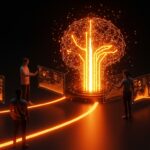 Inversión de venture capital en startups de inteligencia artificial en 2025 con gráficos digitales y energía representando financiamiento y crecimiento.