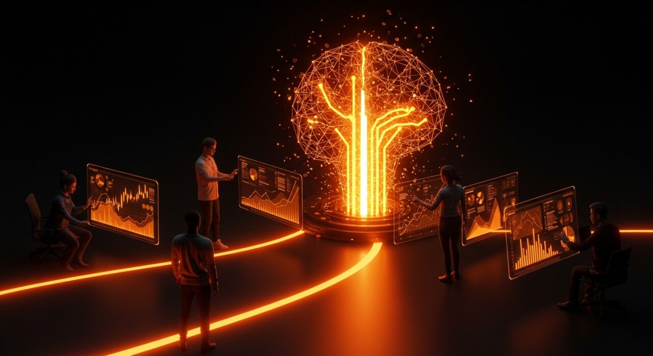 Inversión de venture capital en startups de inteligencia artificial en 2025 con gráficos digitales y energía representando financiamiento y crecimiento.