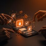 Dispositivos verificados intercambiando mensajes cifrados en Element Matrix para comunicaciones seguras en ecosistema startup.