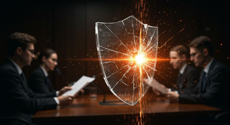 Vulnerabilidad en software de Tyler Technologies exponiendo datos personales de jurados, ilustración editorial con metáfora digital de ciberseguridad.