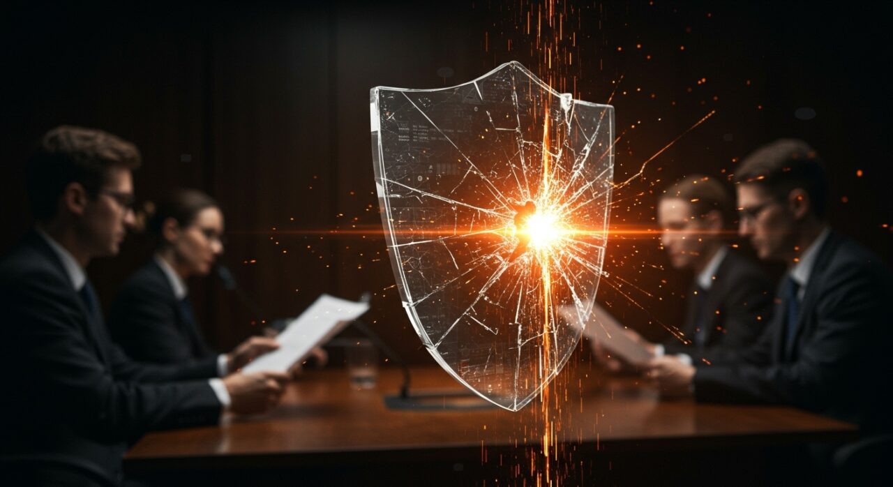 Vulnerabilidad en software de Tyler Technologies exponiendo datos personales de jurados, ilustración editorial con metáfora digital de ciberseguridad.