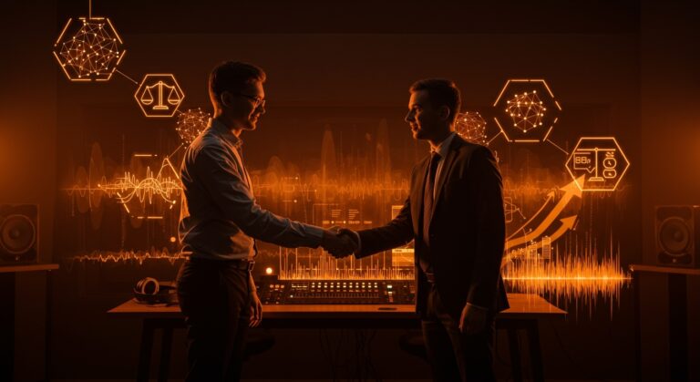 Acuerdo entre Warner Music Group y startup Suno para música generada por IA con enfoque en derechos de autor e innovación tecnológica.