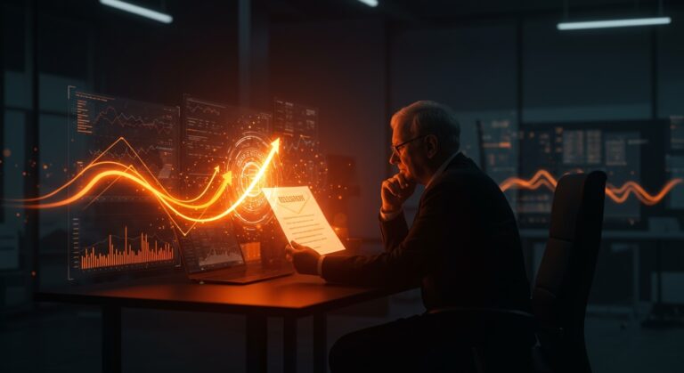 Founder analizando la carta anual 2025 de Warren Buffett con elementos visuales que representan inversión estratégica y mercado financiero en el ecosistema startup.