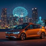 Vehículo autónomo Waymo circulando sin conductores de seguridad en Miami, simbolizando la expansión de robotaxis y la innovación en movilidad con IA aplicada.