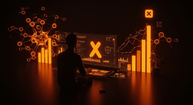 Análisis visual de la fortaleza de X en redes sociales según reporte Pew Research 2025, destacando tendencias y competencia en el mercado startup de EE.UU.