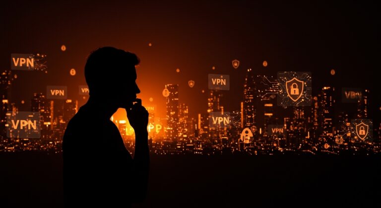 Imagen destacada mostrando a un fundador de startup delante de una red digital simbolizando alertas de uso de VPN y desafíos en privacidad y seguridad digital.