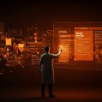 Investigador interactuando con interfaz digital que muestra papers científicos accesibles en HTML en arXiv, enfatizando accesibilidad y tecnología.