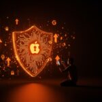 Actualizaciones de seguridad Apple y Google contra ataques zero-day ilustradas con un fundador tecnológico protegido por un escudo digital en ecosistema startup.