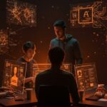 Fundadores de startups colaborando en IA abierta y estándares agentes bajo Linux Foundation en ecosistema AI innovador.