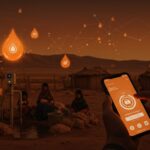 Comunidades rurales de Atacama accediendo a agua potable mediante tecnología de sensores y app offline de startup chilena.