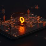 AirTag perdido recorriendo miles de millas representado sobre un mapa digital con elementos de tracking, hardware y comunidad tecnológica en estilo editorial de Ecosistema Startup.