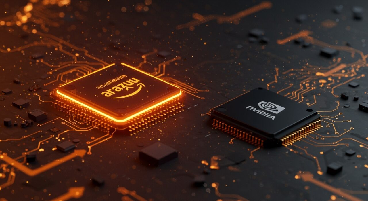 Chip AI Trainium de Amazon enfrentando a Nvidia en hardware de inteligencia artificial, destacando competencia, innovación y oportunidades para startups.