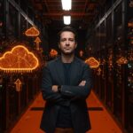 Peter DeSantis liderando la nueva unidad de inteligencia artificial de Amazon en un entorno futurista de computación en la nube.