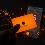 Apple Gift Card con metáforas visuales de seguridad digital y prevención de fraude en el ecosistema Apple.