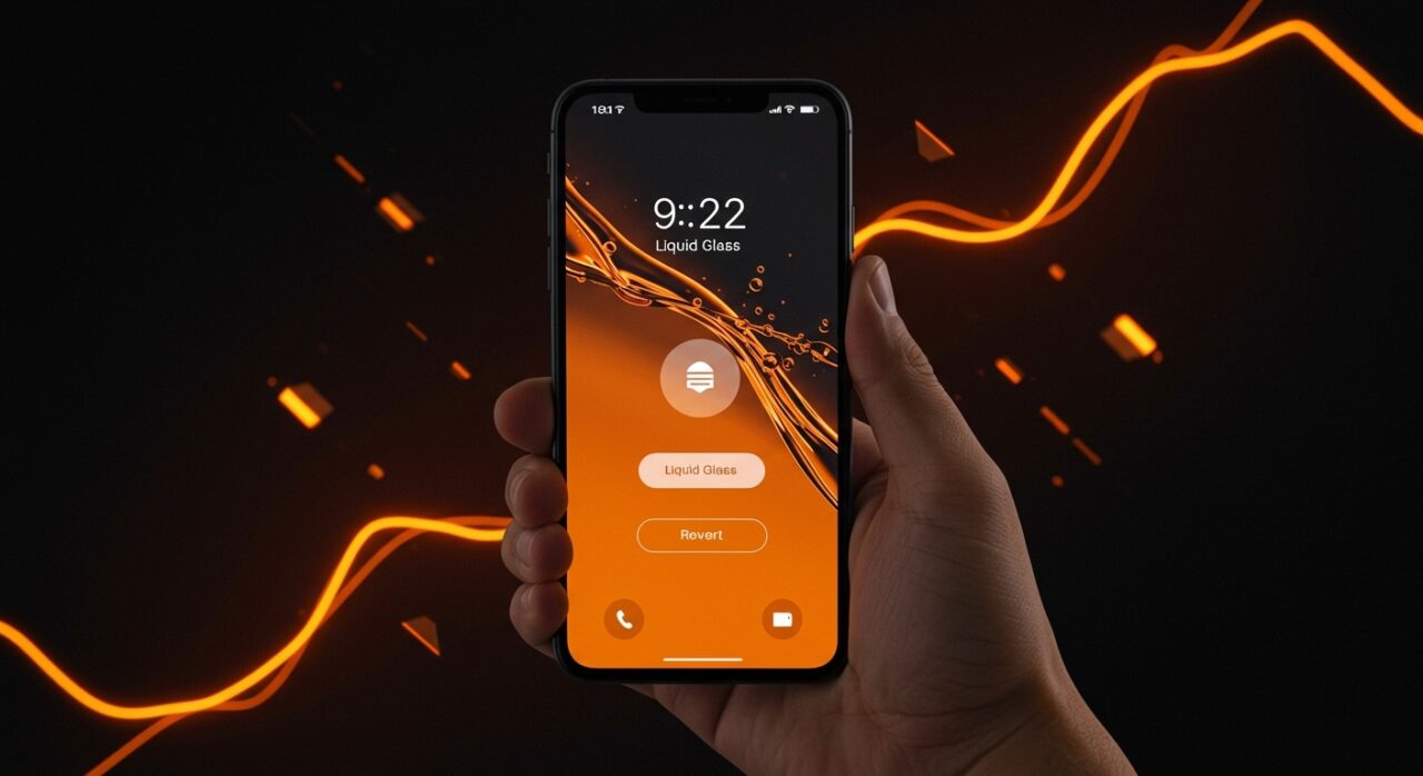 Pantalla de bloqueo iOS 26.2 con opción para revertir efecto Liquid Glass, enfatizando personalización y tendencias UX en Apple.