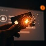 Tarjeta regalo Apple comprometida bloqueando cuenta digital, alertando sobre riesgos y protección en seguridad digital.