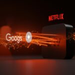 Apple TV integrando Google Cast mostrando el cambio clave en el mercado de streaming 2025 con iconografía tecnológica y ambientación futurista.