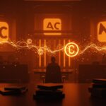 Autor enfrentando la demanda por copyright contra empresas de IA en un entorno digital simbólico de litigio y derechos de autor.