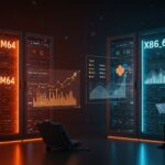 Comparativa visual de AWS Lambda ARM64 y x86_64 con benchmarks de Rust, Python y Node.js, destacando ahorro y eficiencia serverless para founders tech en 2025.