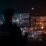 Policía en Berlín utilizando inteligencia artificial para vigilancia digital reforzada y seguridad, implicando privacidad y regulación tecnológica.