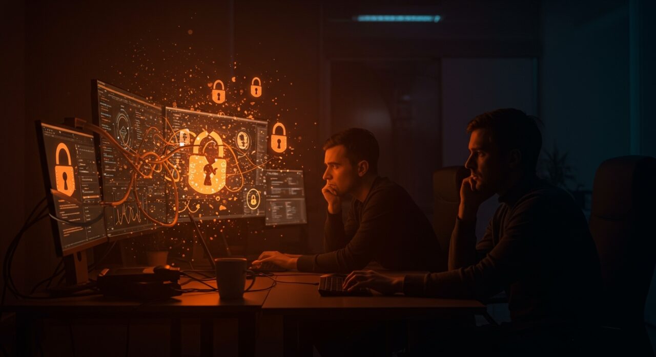 Equipo de startup gestionando certificados SSL expirados y riesgos de seguridad en infraestructura digital tecnológica.