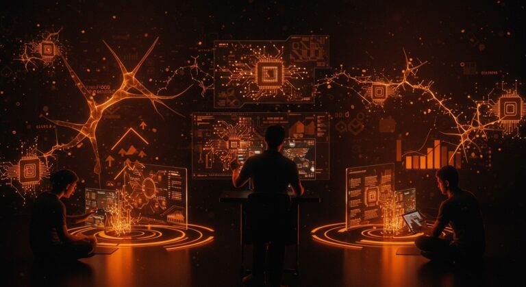 Colaboración de startups en AWS re:Invent 2025 con innovaciones en IA y chips, resaltando tecnología avanzada y ecosistema tech.