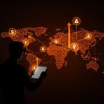 Inversión en startups tecnológicas globales con enfoque estratégico y potencial de crecimiento representado mediante red digital y flujos de financiamiento.