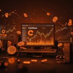 Mercados de predicción cripto de Coinbase mostrando expansión estratégica en fintech y blockchain con gráficos holográficos y redes interconectadas.