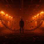 Colapso de startup de insect farming Ÿnsect representado por un emprendedor y cadenas rotas en ecosistema tech y funding.